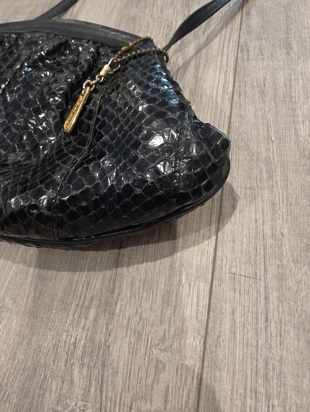 Vintage Pierre Cardin Black Snakeskin Shoulder Hobo Clutch Bag Y2K
